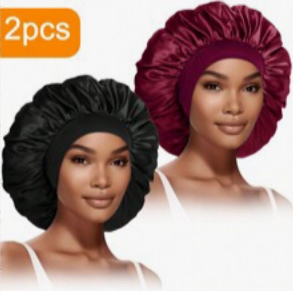 3for$20 2pcs( black & wine red) Women Bonnets, Solid Color Wide Brim Elastic